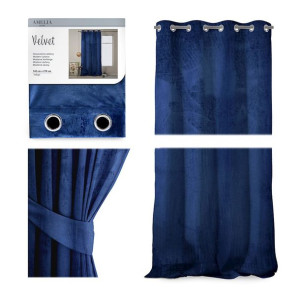 AmeliaHome ZASŁONA VELVET Welur PRZELOTKI/KÓŁKA Indygo 140x270
