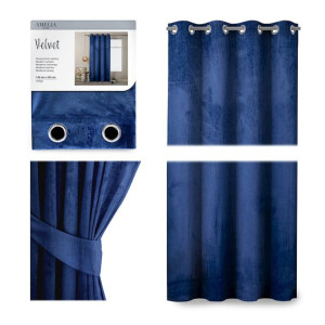 AmeliaHome ZASŁONA VELVET Welur PRZELOTKI/KÓŁKA Indygo 140x245