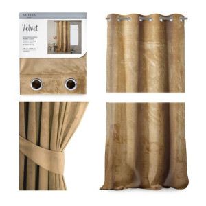 AmeliaHome ZASŁONA VELVET Welur PRZELOTKI/KÓŁKA Złota 140x270