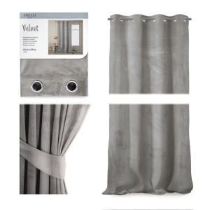 AmeliaHome ZASŁONA VELVET Welur PRZELOTKI/KÓŁKA Srebrna 140x270