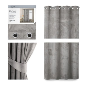 AmeliaHome ZASŁONA VELVET Welur PRZELOTKI/KÓŁKA Srebrna 140x245