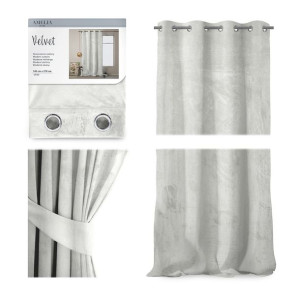 AmeliaHome ZASŁONA VELVET Welur PRZELOTKI/KÓŁKA Biała 140x270