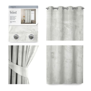 AmeliaHome ZASŁONA VELVET Welur PRZELOTKI/KÓŁKA Biała 140x245