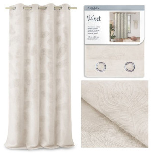 AmeliaHome ZASŁONA Velvetowa Tłoczona Kremowa 135x250 cm