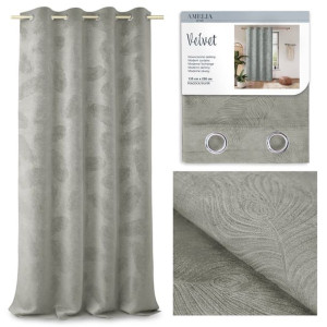 AmeliaHome ZASŁONA Velvetowa Tłoczona Szara 135x250 cm