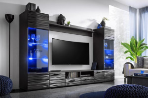 Meblościanka MODICA Furnival Czarna 3D LED