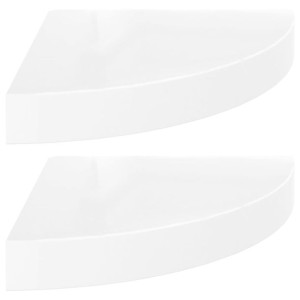 Narożne półki ścienne, 2 szt., połysk, białe, 25x25x3,8 cm, MDF