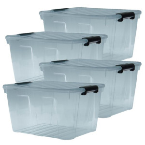 Zestaw 4 pojemników plastikowych z pokrywą Home Box 30 L