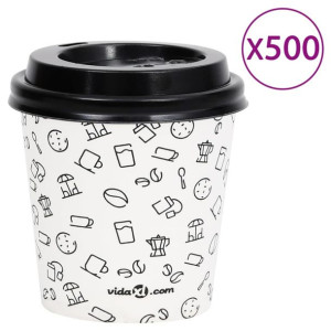 Papierowe kubki z pokrywkami, 120 ml, 500 szt., biało-czarne