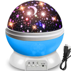 Lampka Nocna Projektor Gwiazd Nieba Obrotowa 2w1 - Niebieska
