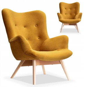 Ergonomiczny Fotel Do Czytania Książek Flori Miodowy Welur - Nogi Buk