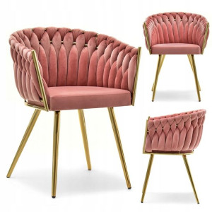 Wykwintny Fotel Krzesło Glamour Rosa Welurowy Róż - Złoty