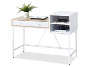 Designerskie Biurko 110 Z Kontenerkiem Z Półkami Ivar Dab Sonoma-białe