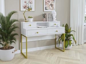 Biurko Glamour 120cm Biały Mat / Złoty CLOE 03