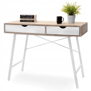 Biurko Scandi 100cm Pod Laptopa Falun Sonoma-białe Z 2 Szufladami