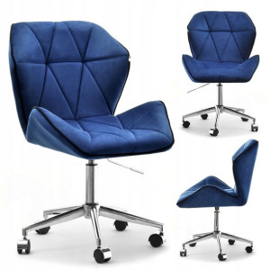 Designerski Fotel Obrotowy Z Pikowanego Weluru Velo Move Granat Chrom