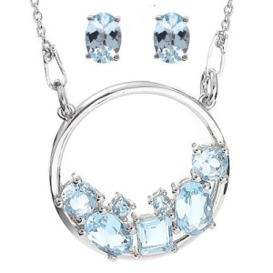 B* TARA komplet srebrnej biżuterii naszyjnik kolczyki blue topaz 4 ct.