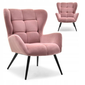 Designerski Fotel Pikowany Z Weluru Kikori Różowy