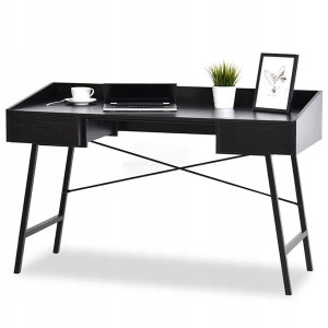 Eleganckie Duże Biurko 133cm Eslov Czarne Drewno Z Szufladkami Bestseller