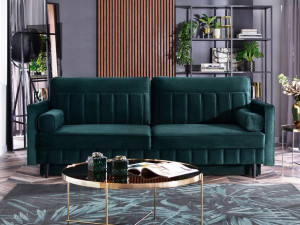 Wolnostojąca Sofa Z Pojemnikiem Na Pościel Calvo Butelkowa Zieleń