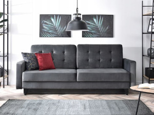 Designerska Sofa Pikowana Z Funkcją Spania Aura Szary Welur