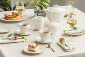 Serwis kawowy porcelanowy MariaPaula Nova Ecru Marble kremowy na 6 osób (21