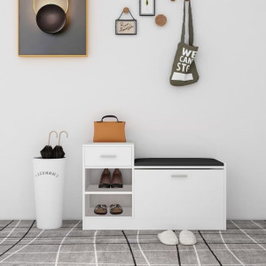 Lumarko Ławka z miejscem na buty, biała, 94,5x31x57 cm, płyta wiórowa