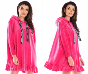 Welurowa tunika bluza z kapturem falbanka oversize