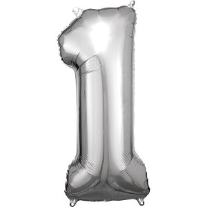 Balon Foliowy Srebrny Cyfra 1 Srebrna 33x86 Cm