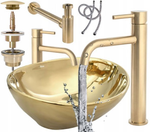 Umywalka Sofia Gold Bateria Matowa Syfon Korek Rea