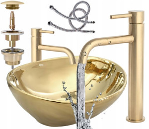Umywalka Sofia Gold Bateria Złota Matowa Korek Rea