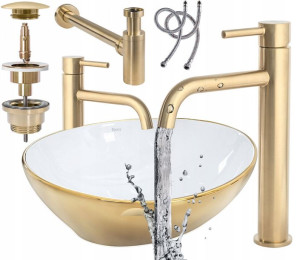 Umywalka Sofia Gold Bateria Matowa Syfon Korek Rea