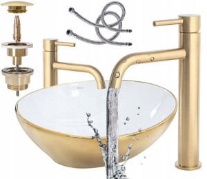 Umywalka Sofia Gold Bateria Złota Matowa Korek Rea