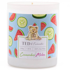 Ted & Friends sojowa świeca zapachowa w białym szkle 220 g - Cucumber & Mel