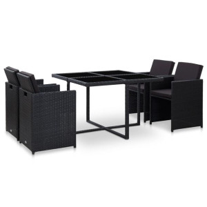 5-cz. zestaw mebli ogrodowych z poduszkami, rattan PE, czarny