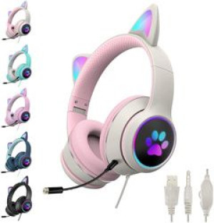 SŁUCHAWKI KOCIE USZY z mikrofon ŚWIECĄCE USZY RGB