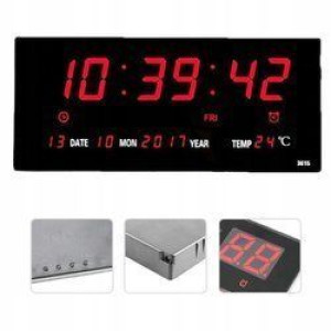 Duży Zegar Cyfrowy Led 36x15 Data Termometr Alarm