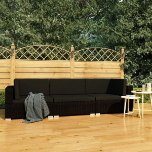 Emaga 3-częściowa sofa ogrodowa z poduszkami, rattan PE, czarna