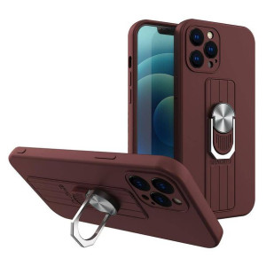 Ring Case silikonowe etui z uchwytem na palec i podstawką do iPhone 13 brąz