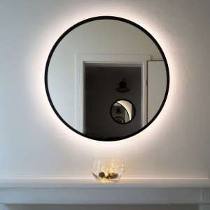 Lustro Okrągłe Orbital Led - W Czarnej Ramie, Podświetlane Led, 50 Cm