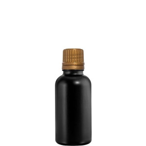 Butelka szklana 30ml czarna matowa z kroplomierzem złotym