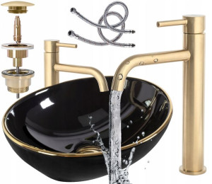 Umywalka Sofia Gold Bateria Złota Matowa Korek Rea