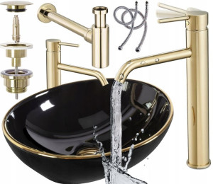 Zestaw Umywalka Sofia Gold Bateria Syfon Korek Rea