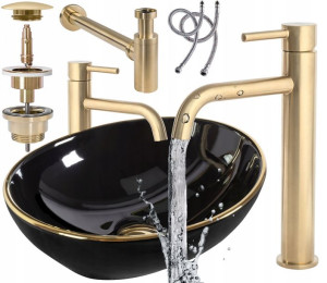 Umywalka Sofia Gold Bateria Matowa Syfon Korek Rea