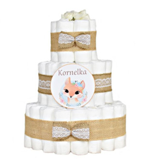DUŻY piękny tort z pieluch pampersów pieluszek PREZENT chrzest roczek r.3