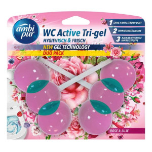 Ambi Pur TRI GEL ACTIVE Kulki WC 2x45g ROSE & LILY