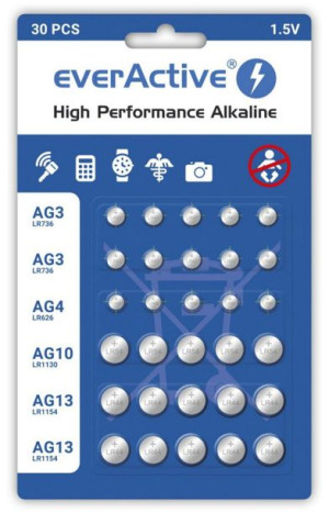 30x ZESTAW BATERII everActive AG13 AG10 AG4 AG3