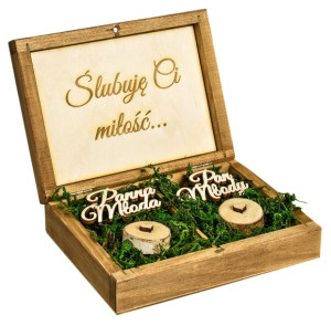 Ślubne Pudełko Na Obrączki z Mchem Rustykalne