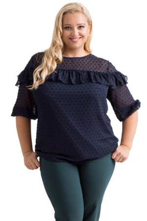 Bluzka CARMEN falb szyf kropki granat 54 PLUS SIZE