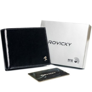Solidny, skórzany portfel męski bez zapięcia z ochroną RFID, poziomy — Rovi